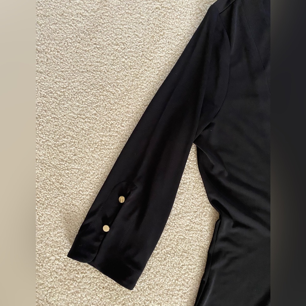 Talbots Elegant Black Dress with 3/4 length sleeves and Gold Button Accents - Picture 8 of 9